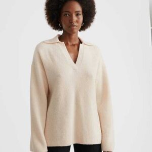 Cream V-Neck Women's Sweater 100% wool